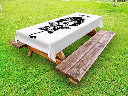 ABAKUHAUS Gorilla Tovaglia da Esterno, Scimmia Angelic con Le Ali, Tovaglia da Picnic Lavabile Decorativa, 145 cm x 210 cm, Charcoal Grey Bianco