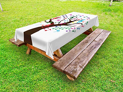 ABAKUHAUS Nota Musicale Tovaglia da Esterno, Albero con Oggetti Colorati, Tovaglia da Picnic Lavabile Decorativa, 145 cm x 305 cm, Scuro Cacao Multicolor