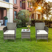 Moimhear Set di mobili da giardino Iowa Balcony, set di mobili da balcone in polyrattan, set da 2 persone, 3 pezzi, con cuscino per seduta, plastica, effetto rattan (grigio)