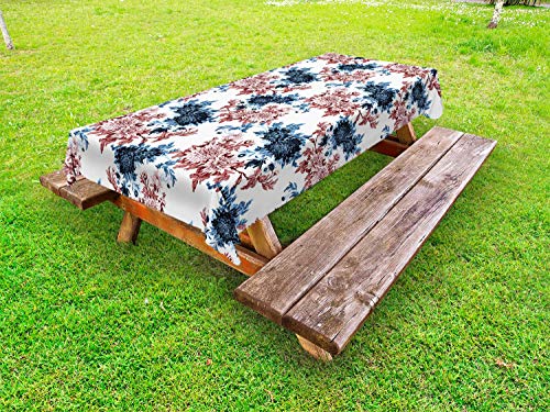ABAKUHAUS Floreale Tovaglia da Esterno, Acquerello Fiori in Fiore, Tovaglia da Picnic Lavabile Decorativa, 145 cm x 210 cm, Rust Dark Blue