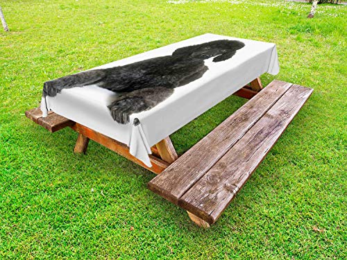 ABAKUHAUS Barboncino Tovaglia da Esterno, Fluffy Razza Love Animal, Tovaglia da Picnic Lavabile Decorativa, 145 cm x 305 cm, Grigio Scuro Bianco