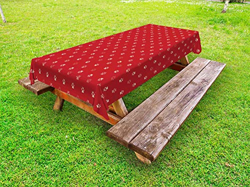 ABAKUHAUS Orma di Zampa Tovaglia da Esterno, Ornamentali Passi Animali, Tovaglia da Picnic Lavabile Decorativa, 145 cm x 305 cm, Vermilion e Avorio