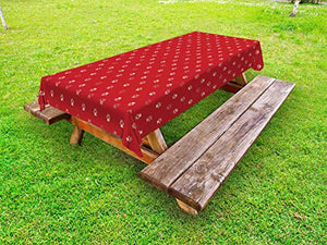 ABAKUHAUS Orma di Zampa Tovaglia da Esterno, Ornamentali Passi Animali, Tovaglia da Picnic Lavabile Decorativa, 145 cm x 305 cm, Vermilion e Avorio