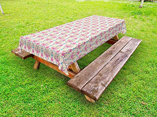 ABAKUHAUS Damasco Tovaglia da Esterno, La modernizzazione dei vibranti Fiori, Tovaglia da Picnic Lavabile Decorativa, 145 cm x 305 cm, Multicolore
