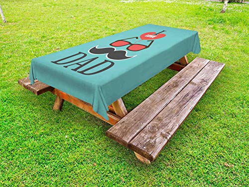 ABAKUHAUS Festa del papà Tovaglia da Esterno, I Amore Occhiali da Sole Dad, Tovaglia da Picnic Lavabile Decorativa, 145 cm x 210 cm, Seafoam Scuro Taupe Grey