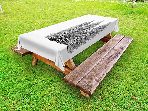 ABAKUHAUS Neve Tovaglia da Esterno, Stagione Invernale Snowy Abete Rosso, Tovaglia da Picnic Lavabile Decorativa, 145 cm x 210 cm, Carbonella Grey Pearl