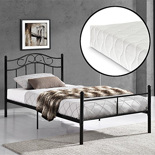 [en.casa] Letto Singolo Metallo 120x200 Nero Letto con Materasso per Ragazzi per Adulti