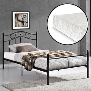 [en.casa] Letto Singolo Metallo 120x200 Nero Letto con Materasso per Ragazzi per Adulti