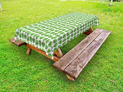 ABAKUHAUS Aloha Tovaglia da Esterno, Ripetuta Monstera Plantation, Tovaglia da Picnic Lavabile Decorativa, 145 cm x 265 cm, Olive Green Verde Bianco