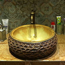 Lavabo in ceramica Lavabo Arte Lavabo Sopra Lavabo da appoggio Lavabo Lavabo in pietra Lavabo antico europeo rotondo (49x16cm) Lavandini bagno