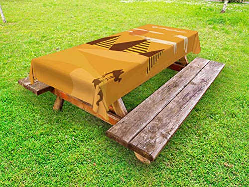 ABAKUHAUS Duna Tovaglia da Esterno, A Strisce Piramidi e Un Cammello, Tovaglia da Picnic Lavabile Decorativa, 145 cm x 210 cm, Albicocca Cioccolato