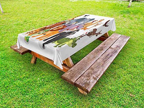 ABAKUHAUS Animali Tovaglia da Esterno, Allegro Woodland Fauna, Tovaglia da Picnic Lavabile Decorativa, 145 cm x 305 cm, Multicolore