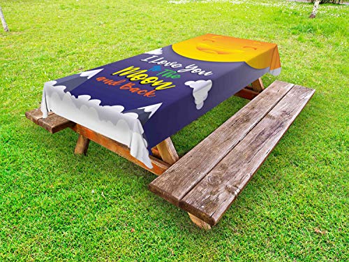 ABAKUHAUS Ti Amo Fino alla Luna e Ritorno Tovaglia da Esterno, Sole Sorridente Nuvole, Tovaglia da Picnic Lavabile Decorativa, 145 cm x 210 cm, Multicolore