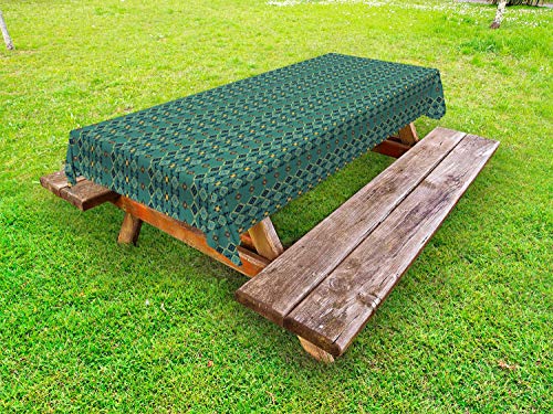 ABAKUHAUS Boho Tovaglia da Esterno, Aztec Motivi Geometrici, Tovaglia da Picnic Lavabile Decorativa, 145 cm x 305 cm, Scuro Seafoam Giallo