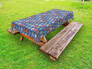 ABAKUHAUS Vintage Floral Tovaglia da Esterno, Striped punteggiata, Tovaglia da Picnic Lavabile Decorativa, 145 cm x 305 cm, Viola Scuro Multicolor