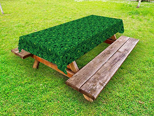 ABAKUHAUS Abstract Green Tovaglia da Esterno, Irish Swirl Shamrock, Tovaglia da Picnic Lavabile Decorativa, 145 cm x 305 cm, Verde Smeraldo
