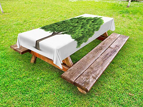 ABAKUHAUS Albero Tovaglia da Esterno, Realistico Natura Layout Articolo, Tovaglia da Picnic Lavabile Decorativa, 145 cm x 305 cm, Lime Green e Dark Green