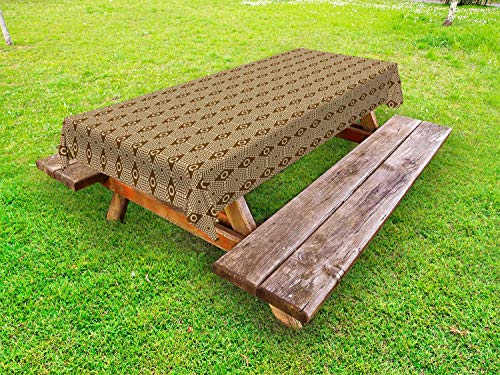 ABAKUHAUS Astratto Tovaglia da Esterno, Classic Forme Geometriche, Tovaglia da Picnic Lavabile Decorativa, 145 cm x 305 cm, Beige e Cioccolato