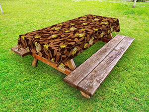 ABAKUHAUS Floreale Tovaglia da Esterno, Fiori e prosperare Foglie, Tovaglia da Picnic Lavabile Decorativa, 145 cm x 265 cm, Seal Brown e Multicolor