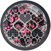 Patchwork floreale con cuori e rose Pomelli per Porta Set di 4 Pomelli per Mobili Manopole per Cassetti Cucina Armadio Vetro