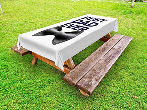 ABAKUHAUS Festa del papà Tovaglia da Esterno, Best Dad mai Papillon, Tovaglia da Picnic Lavabile Decorativa, 145 cm x 265 cm, Indaco e Grigio