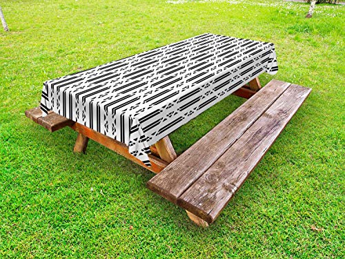 ABAKUHAUS Astratto Tovaglia da Esterno, Geometriche Linee Verticali, Tovaglia da Picnic Lavabile Decorativa, 145 cm x 265 cm, Charcoal Grey And White