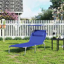 SONGMICS Lettino Prendisole Grande, Sdraio Pieghevole, 71 x 200 x 38 cm, Max Portata 150 kg, con Poggiatesta Parasole e Schienale Reclinabile, per Giardino Terrazzo Balcone, Blu Scuro GCB22BUV2