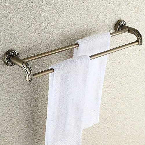 MBYW Portasciugamani Moderno Minimalista Portasciugamani Elegante per Il Bagno di Moda Portasciugamani Antico in Bronzo Verde Porta Asciugamano Doppio Asta portapenne in Metallo Intagliato da 60 cm