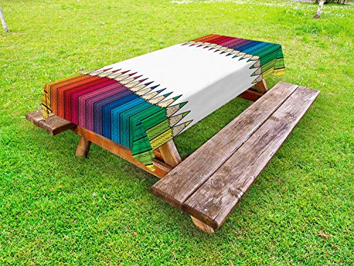 ABAKUHAUS Sketch Art Tovaglia da Esterno, Matite Colorate Grafico, Tovaglia da Picnic Lavabile Decorativa, 145 cm x 210 cm, Bianco Multicolor