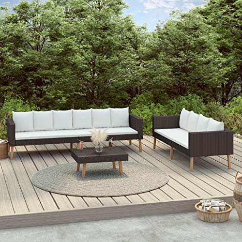 FAMIROSA Set Divani da Giardino 3 pz con Cuscini in Polyrattan Nero-9337