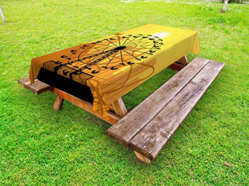 ABAKUHAUS Ruota panoramica Tovaglia da Esterno, Parco divertimenti Città, Tovaglia da Picnic Lavabile Decorativa, 145 cm x 305 cm, Senape Ginger