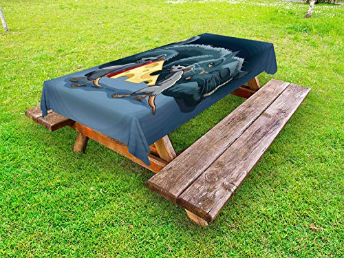 ABAKUHAUS Gatto e Topo Tovaglia da Esterno, Topi Formaggio e Un Gatto, Tovaglia da Picnic Lavabile Decorativa, 145 cm x 265 cm, Multicolore