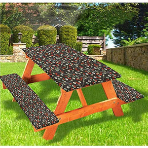 LEWIS FRANKLIN Tenda da doccia floreale per tavolo da picnic e panchina, tovaglia da giardino, stile nostalgico, con bordo elastico, 60 x 72 cm, set da 3 pezzi per tavolo pieghevole