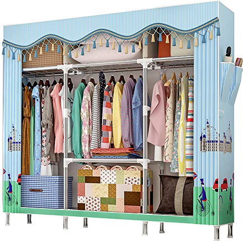 ZZBIQS - Armadio in tessuto extra large, con 2 tasche laterali, con asta appendiabiti, guardaroba, per cameretta e camera da letto