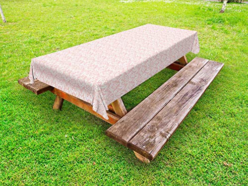 ABAKUHAUS Damasco Tovaglia da Esterno, Dettagliata intricato botanico, Tovaglia da Picnic Lavabile Decorativa, 145 cm x 265 cm, Blush e Bianco