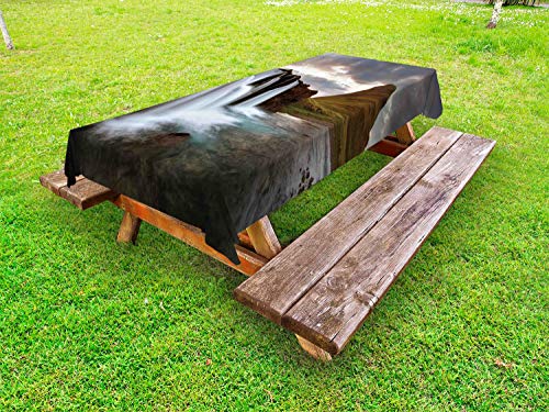 ABAKUHAUS Islanda Tovaglia da Esterno, Nuvoloso Cascata vulcanica, Tovaglia da Picnic Lavabile Decorativa, 145 cm x 210 cm, Taupe Fawn