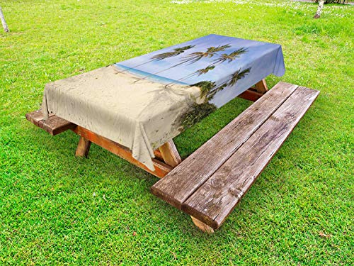 ABAKUHAUS Natura Scena Tovaglia da Esterno, Cuban Beach Panorama, Tovaglia da Picnic Lavabile Decorativa, 145 cm x 210 cm, Ceil Blu Ecru e Verde