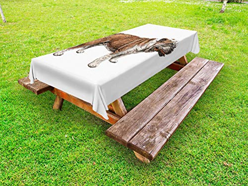 ABAKUHAUS Bulldog Tovaglia da Esterno, Profilo Sketchy Pet Side, Tovaglia da Picnic Lavabile Decorativa, 145 cm x 210 cm, Marrone Chiaro Dimgray Bianco