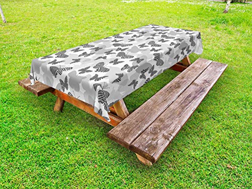 ABAKUHAUS La Farfalla Tovaglia da Esterno, Zebra Stripes Motif Art, Tovaglia da Picnic Lavabile Decorativa, 145 cm x 265 cm, Bianco e Grigio