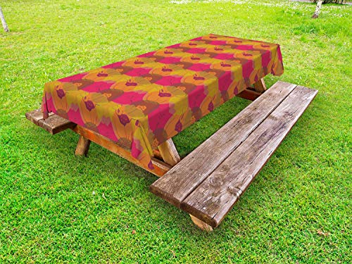 ABAKUHAUS Vivace Tovaglia da Esterno, Intrecciate Fiori Foglie, Tovaglia da Picnic Lavabile Decorativa, 145 cm x 305 cm, Cielo Blu Grigio