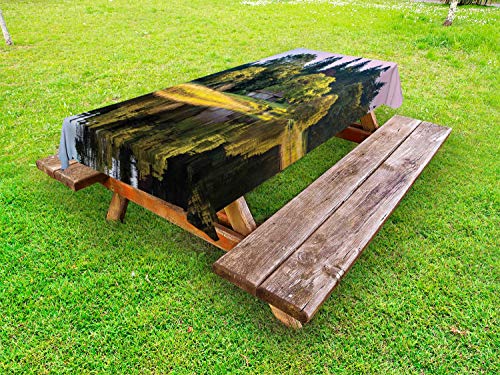 ABAKUHAUS Paesaggio Tovaglia da Esterno, Casale in Woodland, Tovaglia da Picnic Lavabile Decorativa, 145 cm x 210 cm, Multicolore