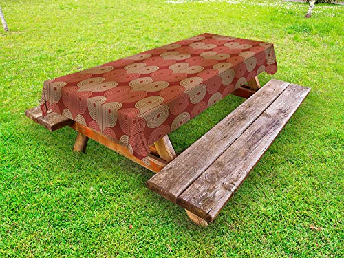 ABAKUHAUS Astratto Tovaglia da Esterno, Vintage a Righe turbinii, Tovaglia da Picnic Lavabile Decorativa, 145 cm x 305 cm, Paprika Camel