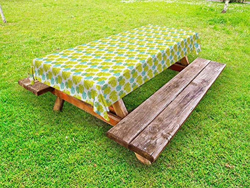ABAKUHAUS Floreale Tovaglia da Esterno, Monstera Foglie Natura Toni, Tovaglia da Picnic Lavabile Decorativa, 145 cm x 210 cm, Giallo Verde Seafoam