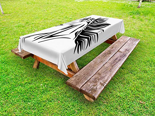 ABAKUHAUS Western Horse Tovaglia da Esterno, Capo della Stallion Art, Tovaglia da Picnic Lavabile Decorativa, 145 cm x 265 cm, Charcoal Grey Bianco