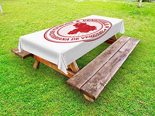 ABAKUHAUS Venezuela Tovaglia da Esterno, Republica Bolivariana, Tovaglia da Picnic Lavabile Decorativa, 145 cm x 265 cm, Vermilion Bianco
