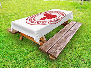 ABAKUHAUS Venezuela Tovaglia da Esterno, Republica Bolivariana, Tovaglia da Picnic Lavabile Decorativa, 145 cm x 265 cm, Vermilion Bianco