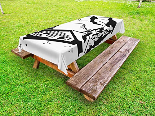 ABAKUHAUS Montagne Tovaglia da Esterno, Cottage nella Valle, Tovaglia da Picnic Lavabile Decorativa, 145 cm x 210 cm, Bianco e Nero