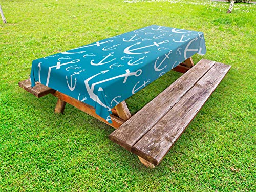 ABAKUHAUS Scuro Teal Tovaglia da Esterno, Sea Elementi ripetitivi, Tovaglia da Picnic Lavabile Decorativa, 145 cm x 265 cm, Blue Sea Baby Blue