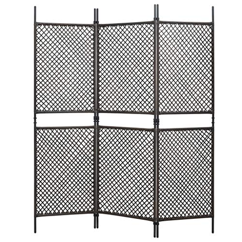 E E-NICES Paravento a 3 Pannelli in Polyrattan Marrone 180x200 cm