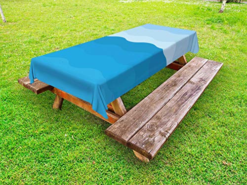 ABAKUHAUS Astratto Tovaglia da Esterno, Ritmica Ondulate Motivi Art, Tovaglia da Picnic Lavabile Decorativa, 145 cm x 210 cm, Blue Sky e Baby Blue